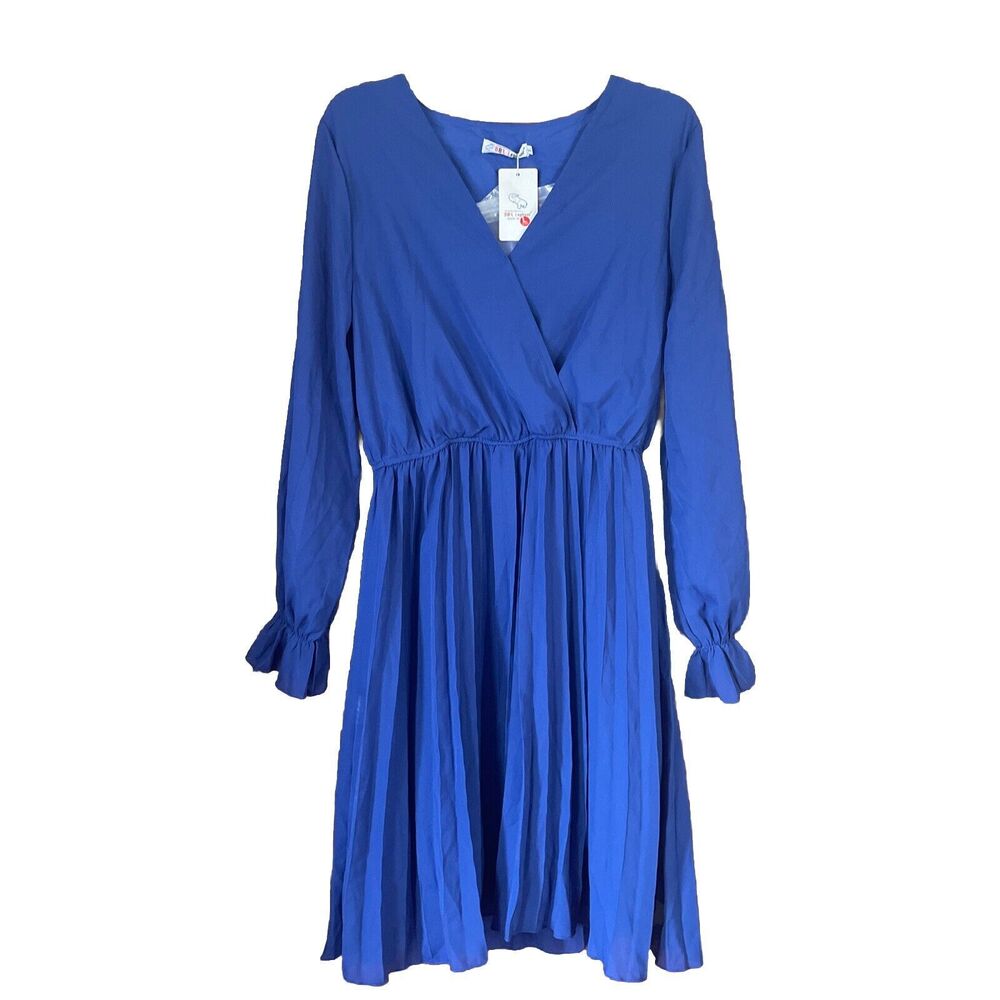 BBX Lephsnt Womens Navy Blue Casual V-Neck Pleated Bottom Wrap Dress Size Large